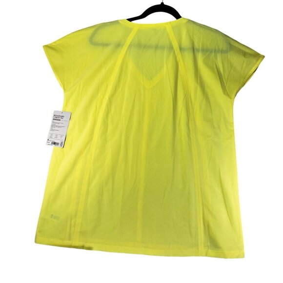 Athleta Boulevard V Neck Tee Neon Yellow MED Shirt NWT Stretchy Featherweight - Picture 2 of 8
